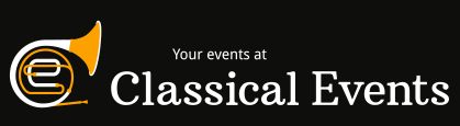 Logo for Classical Events featuring a trumpet and stylised text.