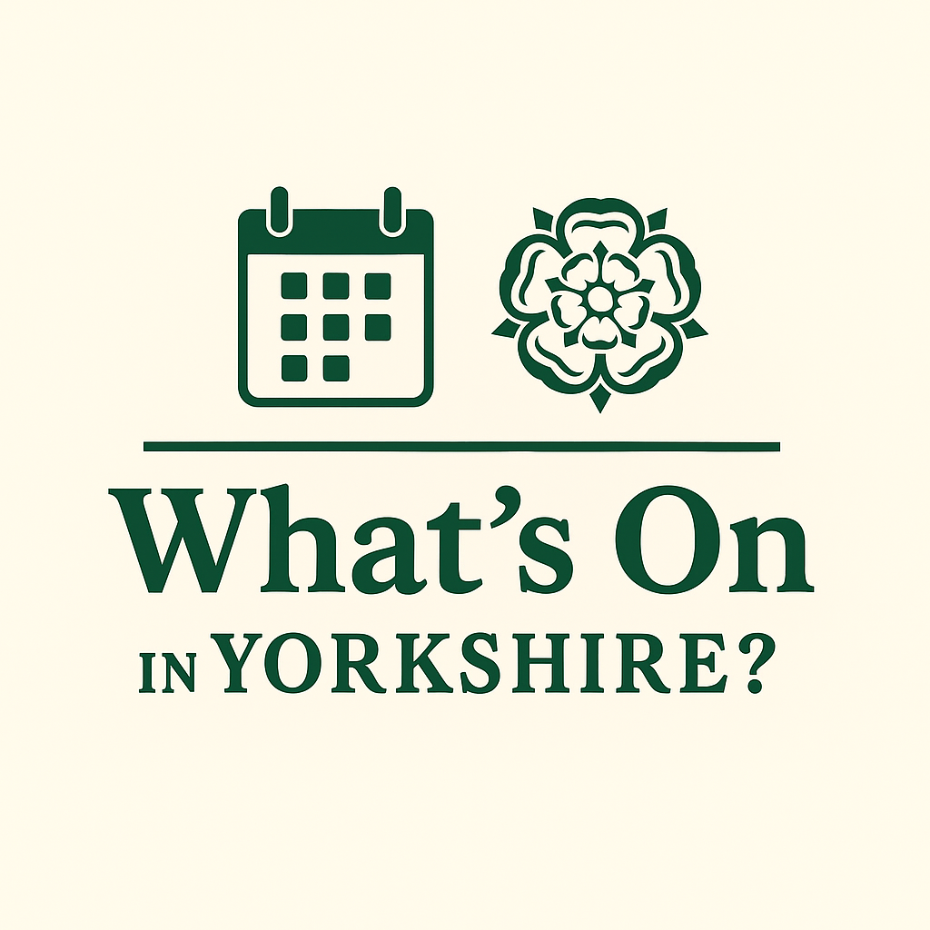 Logo for 'What's On in Yorkshire?' featuring a calendar icon and a white rose symbol.